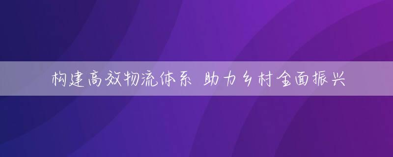 构建高效物流体系 助力乡村全面振兴